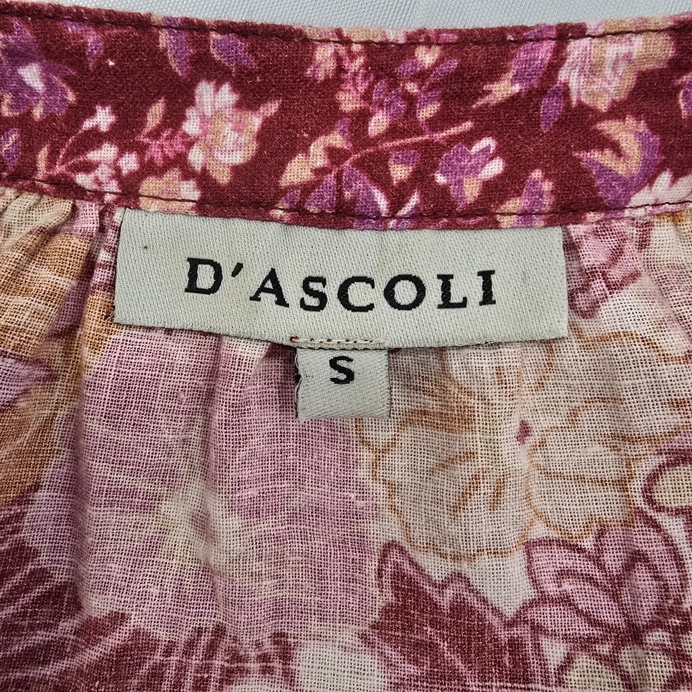 D’ascoli Lulu Dress Size Small Floral Print Cotton Boho Midi Notched Tie Neck - Picture 4 of 15